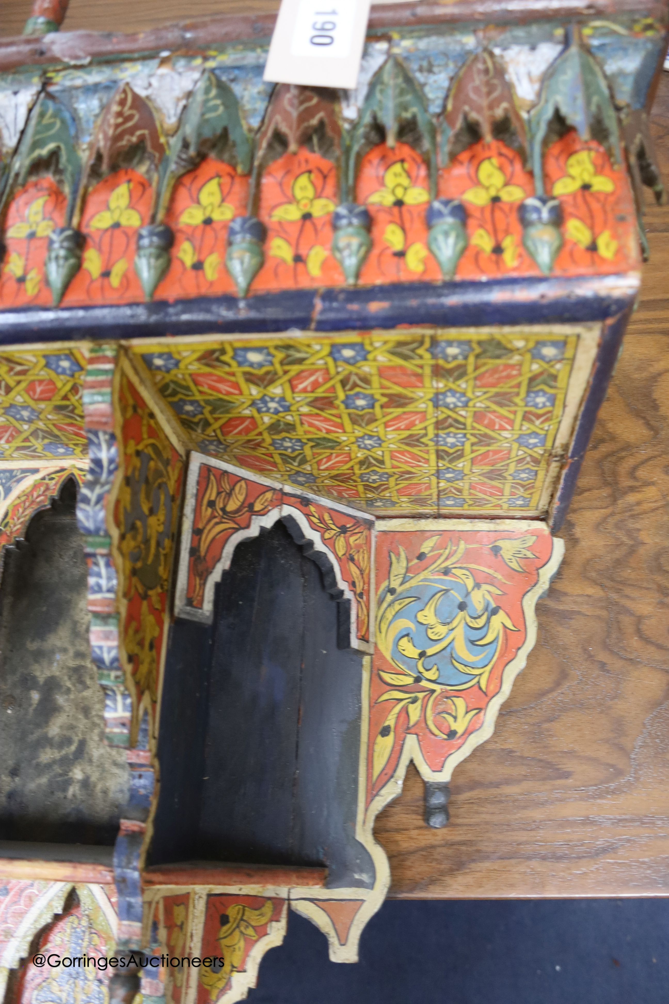 A 19th century painted wood wall shelf, width 106cm depth 26cm height 78cm